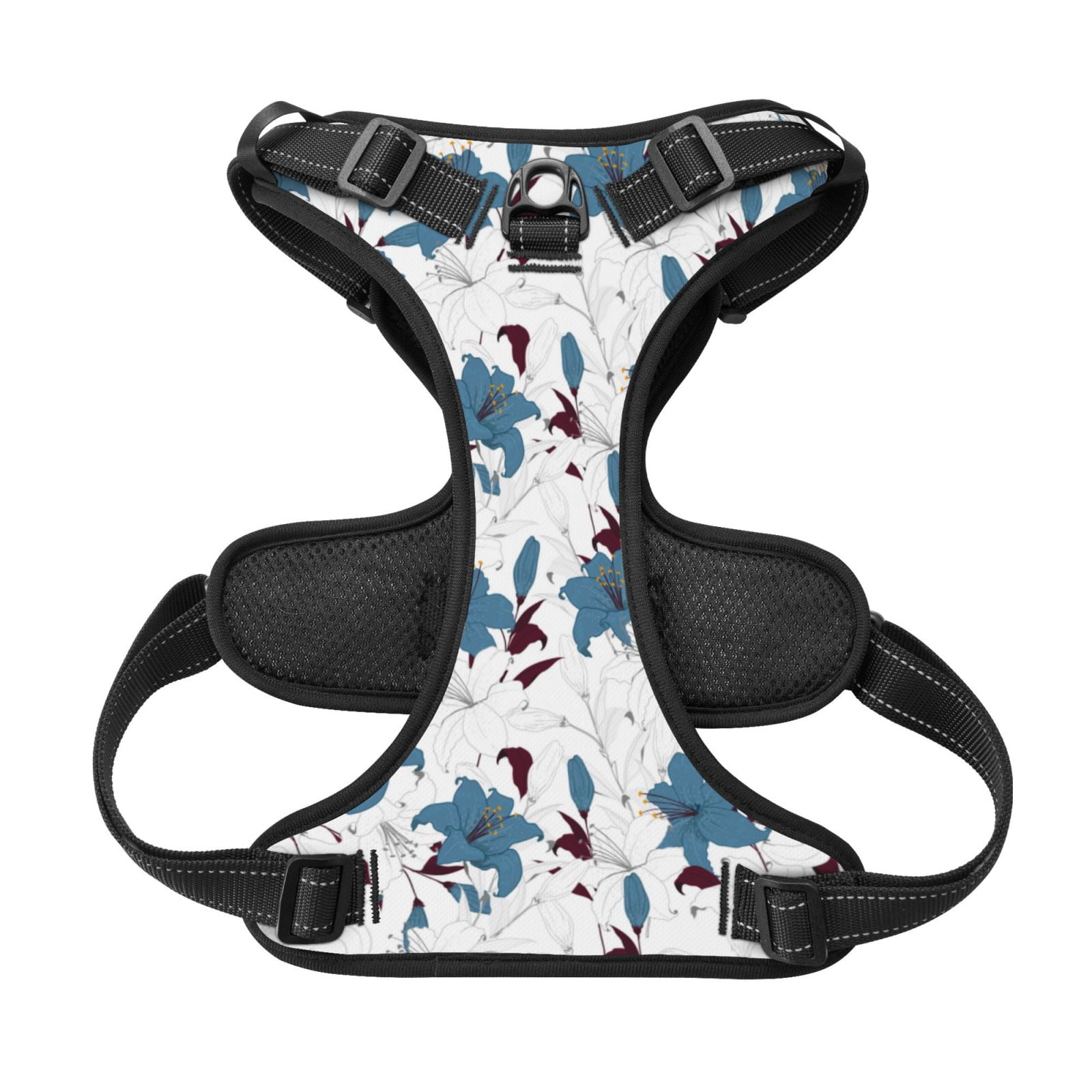 Kdxio Lilies Flowers Print No Pull Dog Harness Adjustable Reflective Oxford Easy Control Medium Large Dog Harness for Training and Everyday-Large