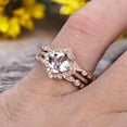 thumbnail image 2 of Morganite Engagement Ring On Solid 14k Rose gold Cushion Cut 2 Carat Trio Set Anniversary Ring Vintage Looking Halo, 2 of 5
