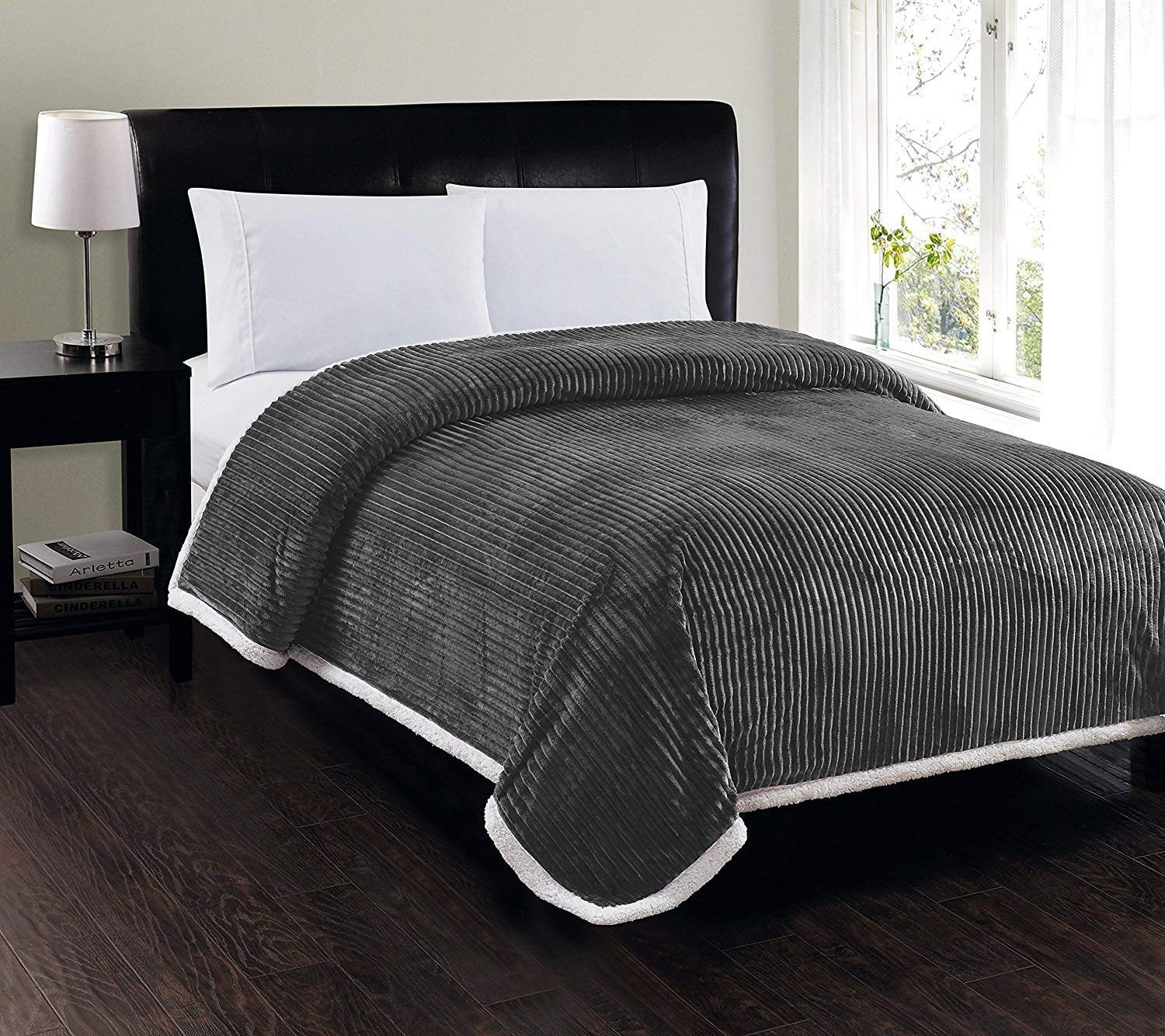 Heavy Weight Stripe Design Ultra Plush Blanket Full Queen Gray Qty