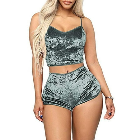

Women Sexy Lingerie Velvet Crop Top+Shorts Set Sexy Babydoll Underwear Sleepwear