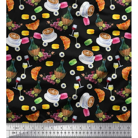 Soimoi Crepe Silk Fabric Wine Glass,Bottle & Cups Print Sewing Fabric Yard 42 Inch Wide
