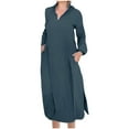 thumbnail image 1 of cfhntfmh Robes d'Invité de Mariage pour Femmes Mode Robe Midi Ample à Col en V Confortable Robe de Fête Fendue sur le Côté avec Poches, 1 of 6