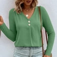 thumbnail image 2 of Wyobmus Women Fall Long Sleeve Tops Casual Oversize Solid Color Button-Up V Neck Ruched Blouse Shirt Top Size S-3X Green, 2 of 6