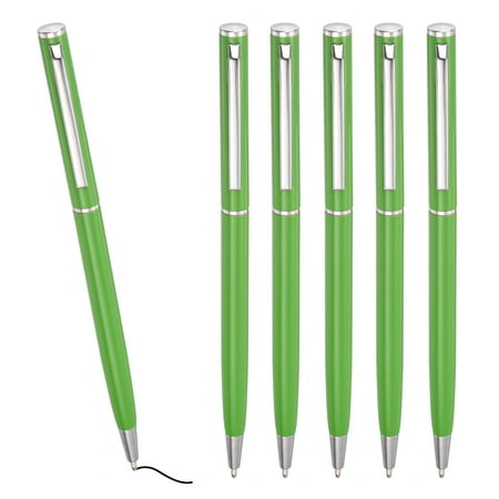 Uxcell Slim Metallic Ballpoint Pen, Black Ink 1mm Medium Point Pen Retractable Lightweight Smooth Writing Pens with Metal Clips for Business Office Wedding Guest Book Green