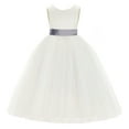 thumbnail image 2 of Ekidsbridal Ivory V-Back Satin Flower Girl Dresses with Pretty Colored Sash for Toddlers Formal Photoshoot Birthday Party Gown 219T 4, 2 of 3