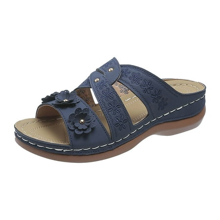 

ASEIDFNSA Comfy Sandals Huarache Sandals Women Women Slope Heel Slippers Summer Fashion Slope Heel Thick Soled Massage Retro Beach Slippers