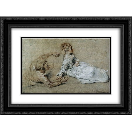 Antoine Watteau 2x Matted 24x20 Black Ornate Framed Art Print 'Sitting Couple'