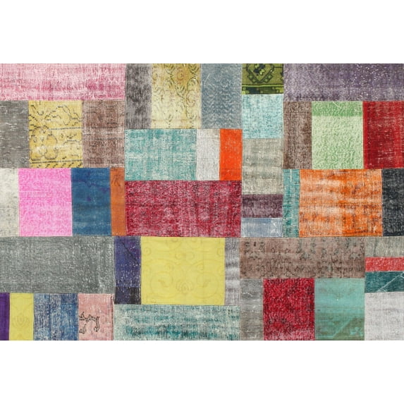 Ahgly Company Indoor Rectangle Contemporary Raspberry Purple Patchwork Area Rugs, 2' x 4'