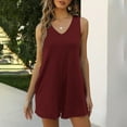 thumbnail image 2 of Womens Cotton Romper Shorts with Pockets Sleeveless V Neck Tank Top Short Jumpsuit Summer Casual Jumper Overalls (M, Wine), 2 of 7