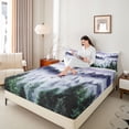 thumbnail image 4 of Homewish Woodland Pine Tree Queen Sheet Sets for Men, Nature Landscape Flat Sheet, Purple Rustic Farmhouse Queen Fitted Sheet, Microfiber Bedroom Decor, 4 Pieces, 4 of 7