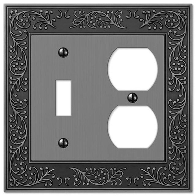 Amerelle 43TDAN Placa de pared para jardín inglés, 1 palanca/1 dúplex de metal fundido, níquel envejecido, 1 paquete
