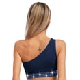 thumbnail image 4 of Doomiva Women 2Pcs Latin Dance Outfit Figure Skating Dress One Shoulder Crop Top + Tassel Shorts Navy Blue L, 4 of 7