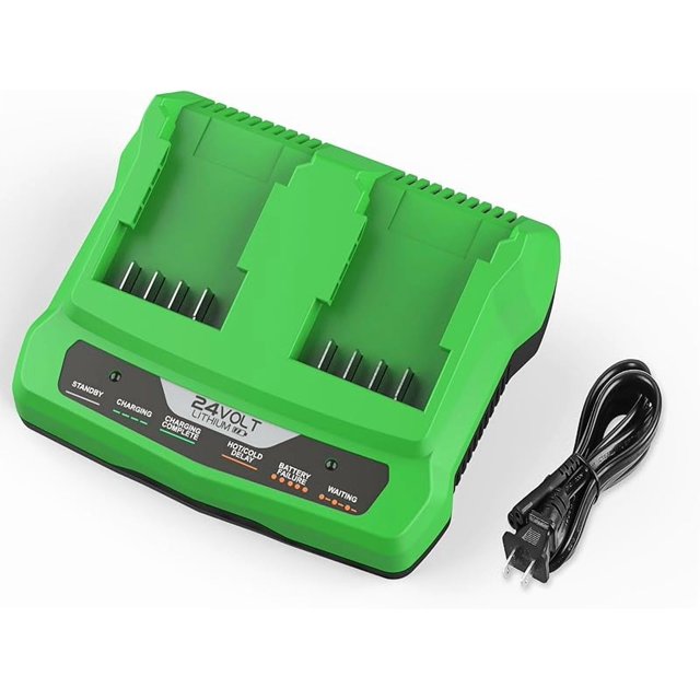 Dual Port Rapid Charger for Green-works 24V Battery for G-24 24V Lithium Battery Compatible with Greenwork 24V Batteries 29842 29852 for 29862 Green-works 24V Battery Charger