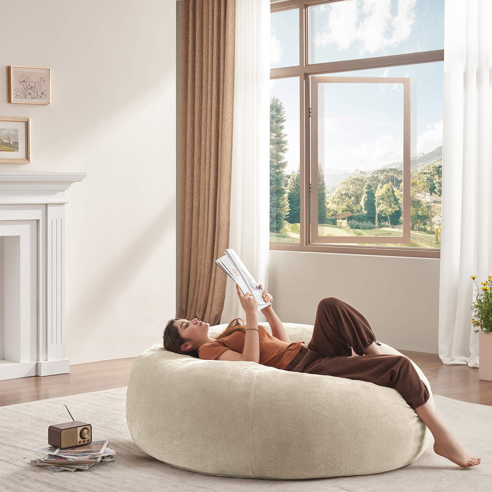 zyoiszvq Bean Bag Chair 6ft,Giant Bean Bag Chairs for Adults with Filling Memory Foam & Removable Flannel Cover,Living Room,Bedroom,Dorm