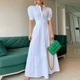 thumbnail image 2 of Vintage Puff Sleeve Women Party Maxi Dress Elegant Striped Office Lady Long Dresses Fashion Turn-down Collar Button Shirt DressS Gao Jinjia LED, 2 of 2