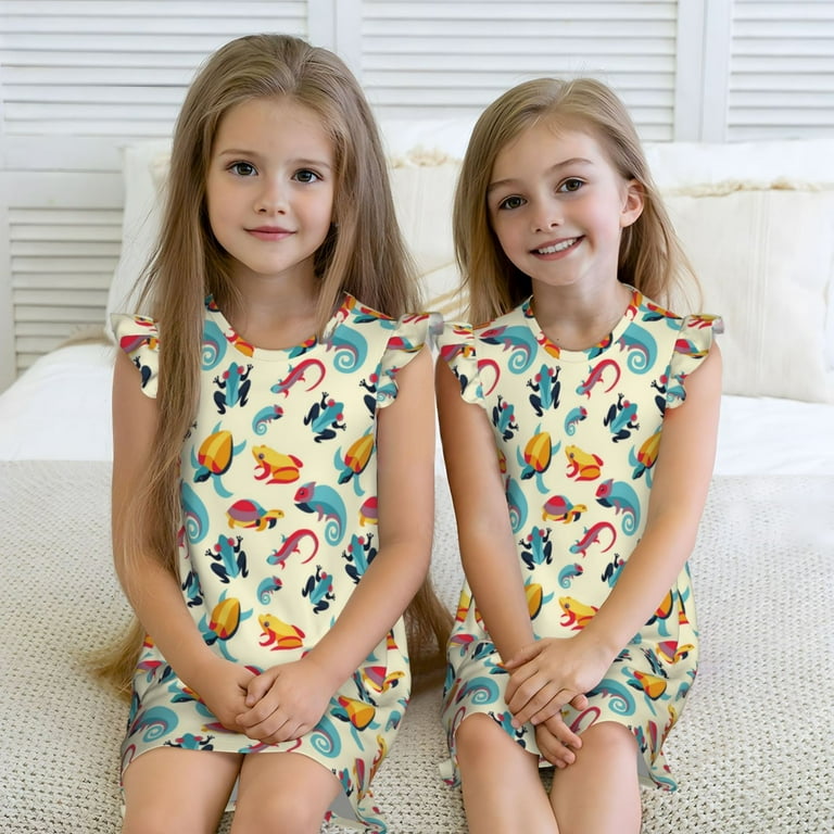 Girls Nightgowns Colorful Lizard Frog Turtle Flutter Sleeve Pajamas Nightdress Sleepwear Toddler Pajamas for Girls Walmart
