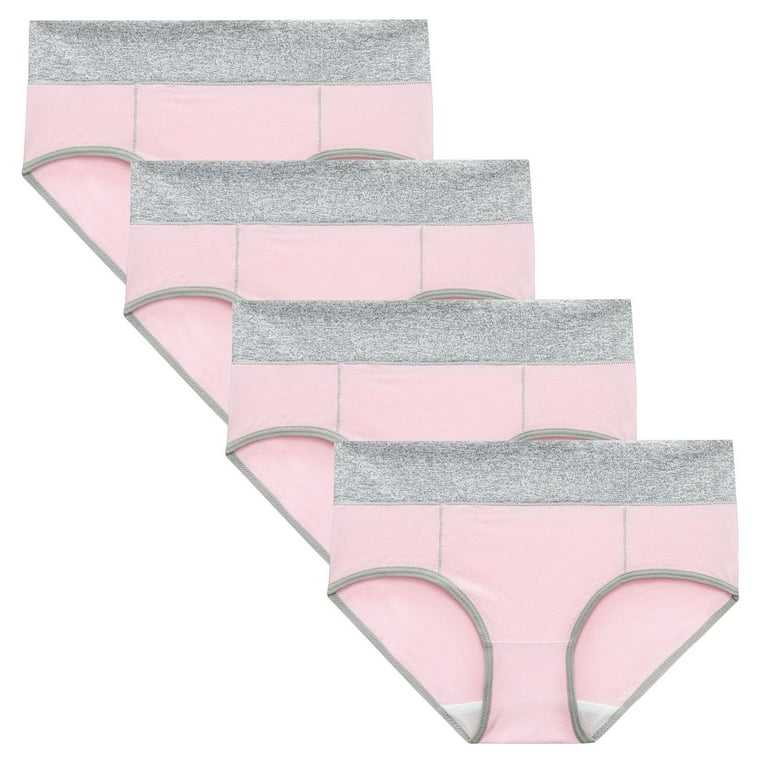 BONIXOOM 4PCS Women Underwear Cotton Panties High Waist Leisure Tie Banded  Waist Pink M 