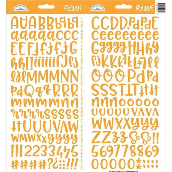 Doodlebug Abigail Font Alpha Cardstock Stickers 6"X13" 2/Pkg-Tangerine