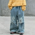 thumbnail image 6 of SJLDQY Kids Boy's Jeans Wide Leg Baggy Jeans for Boys Elastic Waist Lightweight Denim Trousers Comfy Childs Dailywear, 6 of 6