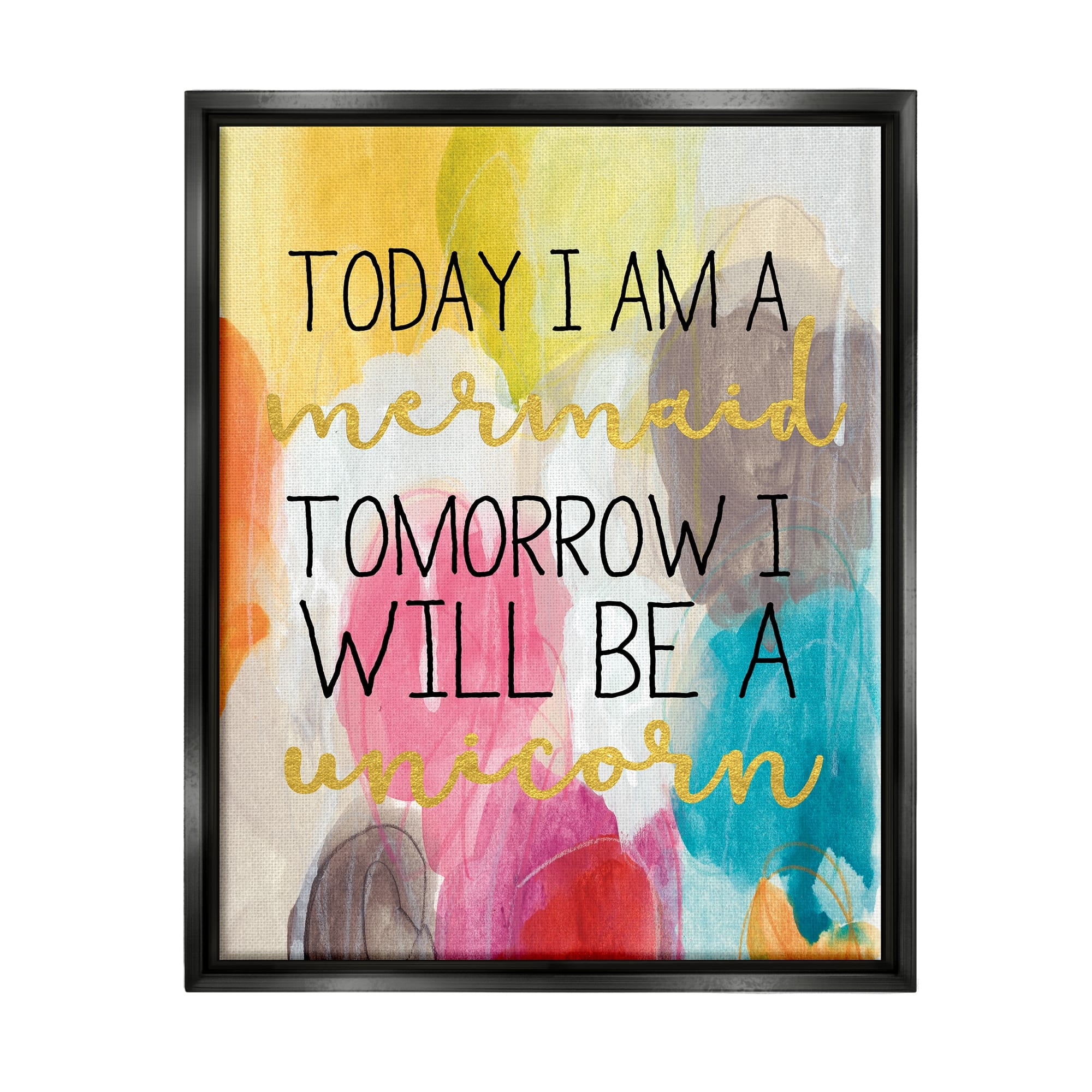 Stupell Industries Today Mermaid Tomorrow Unicorn Luster Gray Framed Floating Canvas Wall Art, 24x30, by Daphne Polselli