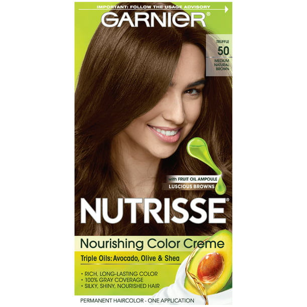 Garnier Nutrisse Nourishing Hair Color Creme, 50 Medium Natural Brown  (Truffle), 1 Kit 