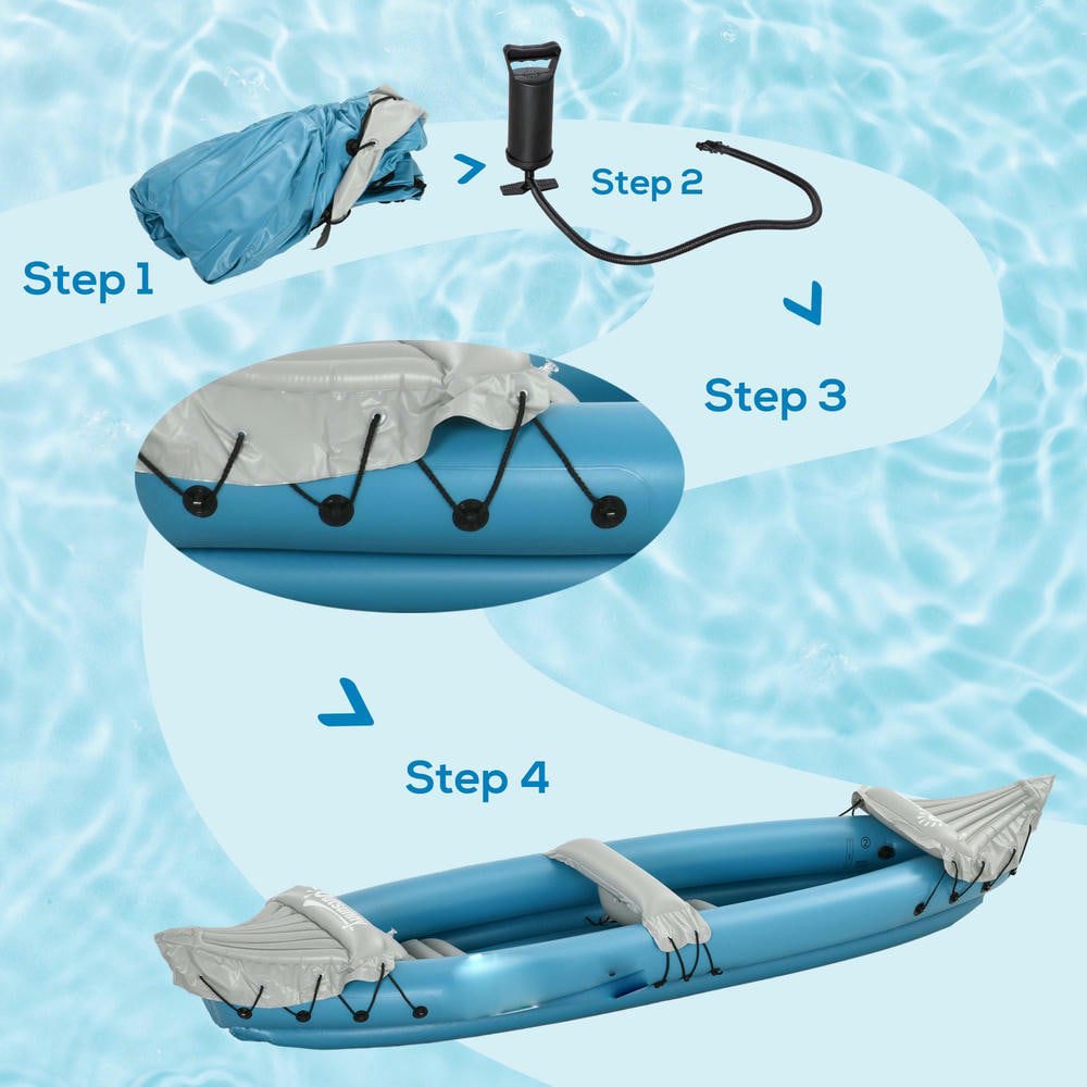 Resenkos 2-Person Inflatable Kayak with Paddles and Repair Kit for Tandem Use - Blue