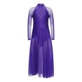 thumbnail image 7 of Doomiva Kids Girls Long Sleeve Lyrical Dance Dress Contemporary Dance Dress Flowy Sheer Mesh Maxi Skirted Leotard Purple 6, 7 of 7