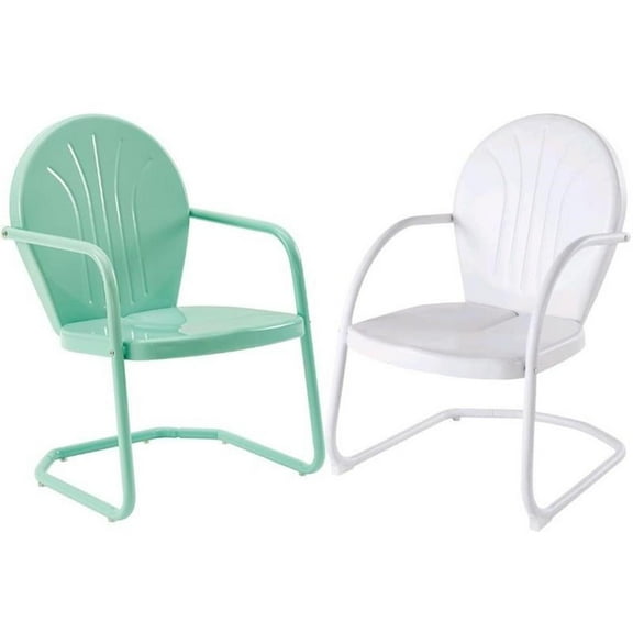 Home Square Griffith 2 Piece Metal Patio Chair Set in Aqua and White