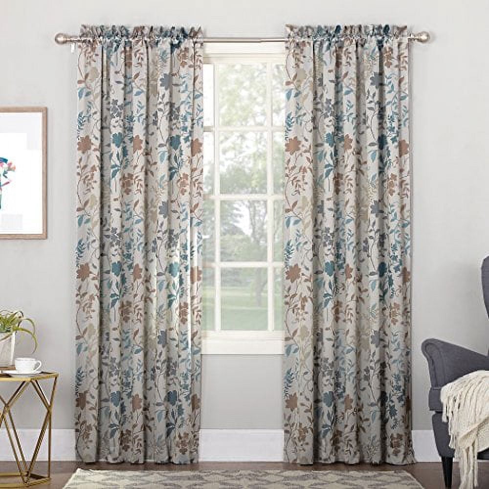 Sun Zero Oakland Rod Pocket Room Darkening Floral Print Window Single Curtain Panel, 54" X 84", Stone, 54"X84", Stone