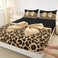 thumbnail image 3 of Manfei Cute Bowtie Fitted Sheet Queen,Retro Cheetah Pattern Bedding,3 Pieces,1 Fitted Sheet and 2 Pillowcases, 3 of 6