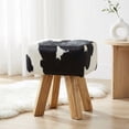 thumbnail image 3 of Bare Decor Juliet Genuine 100% Hide and Teak Vanity Stool Ottoman, Black and White, 3 of 13