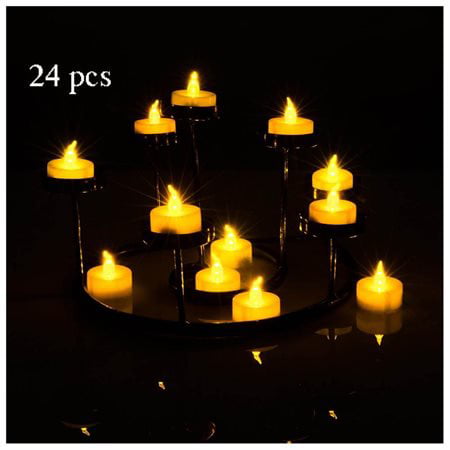 AGPtek 100 PCS Battery Operated Flickering Flameless Led Candle Tea Lights Amber Yellow Batteries Included Electric Fake Candles for Wedding Party