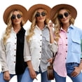 thumbnail image 2 of FLMEI Spring Fall Shirts for Women Casual Button-Down Blouses Long Sleeve Color Block Shirts Single-Breasted Tops for Women's S-XXL, 2 of 9