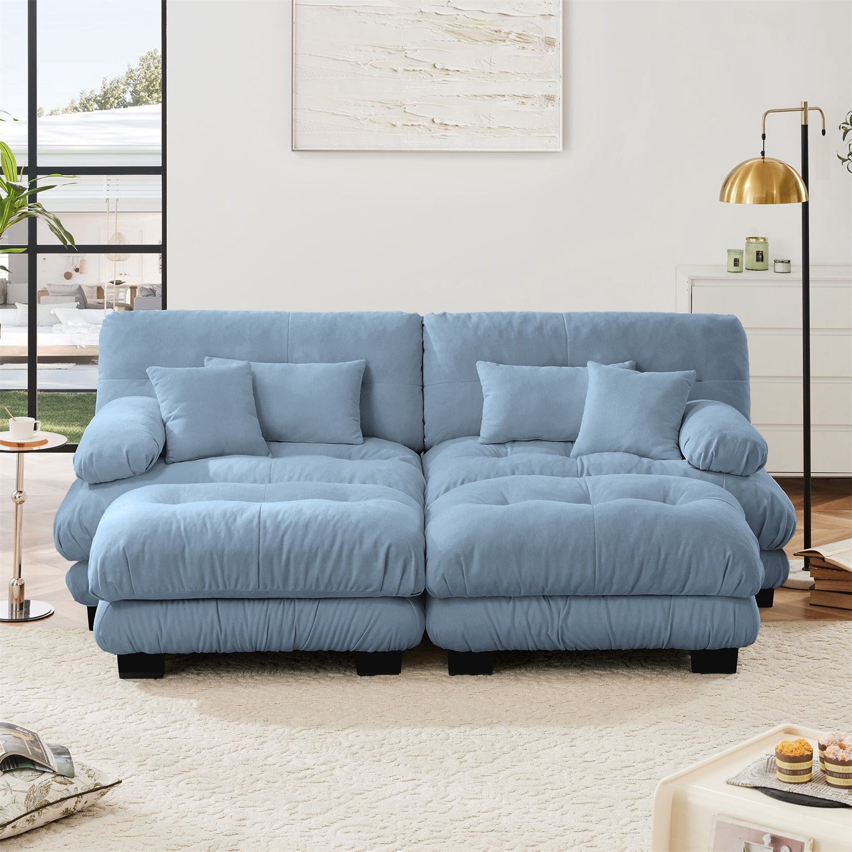 Alvantor Oversized Modular Sectional Sofa 2 Seat U Shaped Cloud Couch 94" Chenille Deep Seat Sofa with Convertible Ottomans for Living Room Bedroom Blue