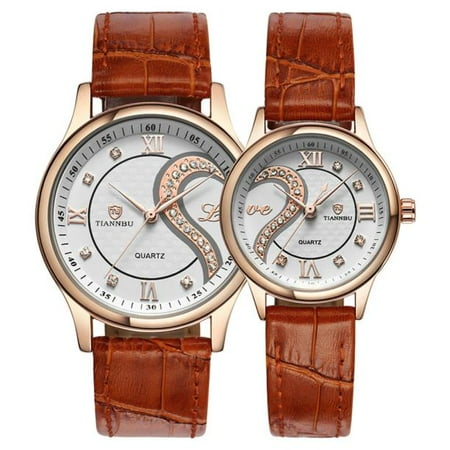Couple Watch - 1 Pair Tiannbu Ultrathin Leather Romantic Fashion Couple Wrist Watches GD