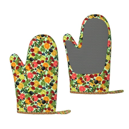 

Junzan Berries And Citrus for Oven Mitts 2 Piece Set BBQ Gloves Grilling Gloves Heat Resistant Oven Gloves Kitchen Silicone Oven Mitts for Barbecue/Cooking/Baking