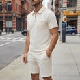 thumbnail image 4 of Ahabrexf Mens Elastic Waist Pants Summer Solid Color Short Sleeve Zipper Top Drawstring Pocket Casual Set 2 Pc for Men, 4 of 5