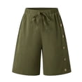 thumbnail image 4 of Womens Soccer Shorts Womens Drawstring Wide Leg Shorts with Side Button Elastic Waist Casual Loose Summer Bermuda Pants Green L, 4 of 8