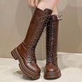 thumbnail image 5 of JUSLIO Winter Boots for Women,Chunky Heel Boots Solid Color Platform Fashion Casual Slip on Comfort Lace Up Womens Boots,, 5 of 9