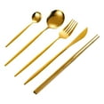 thumbnail image 1 of Juego de Cubiertos portátiles de acero inoxidable kusrkot utensilios de cocina para oficina barbacoa hogar 5 uds Oro Cubiertos para picnic, 1 of 8