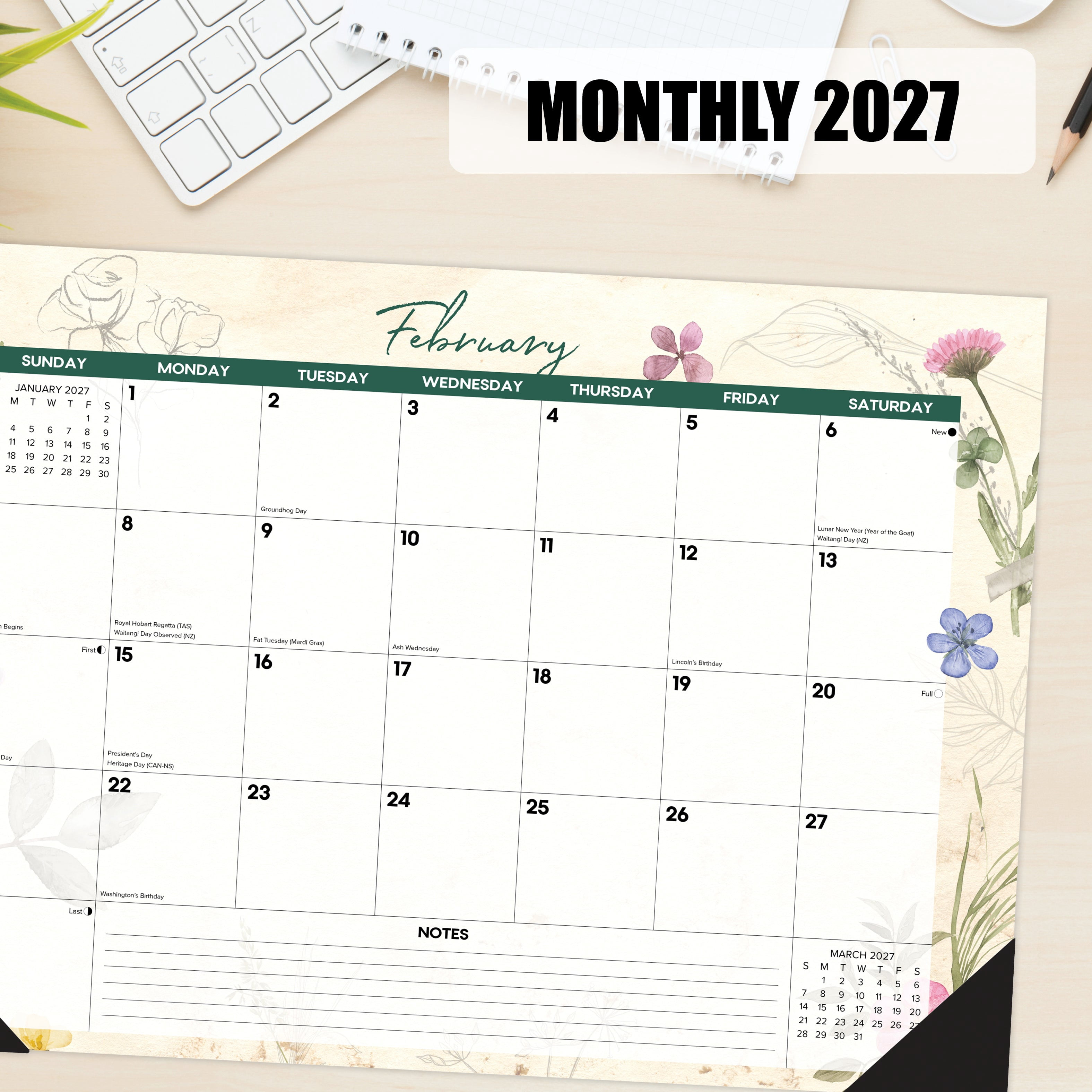 Willow Creek Press Botanical Garden 2027 17" x 12" Small Monthly Deskpad (66454)
