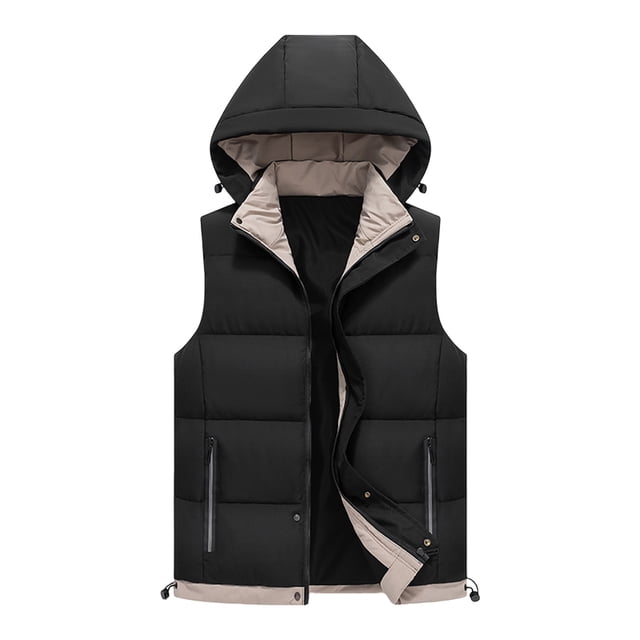 Lovzfmll Gilet Matelassé Épais pour Homme à Capuche, Sans Manches, à Fermeture Éclair, Noir, 2TG