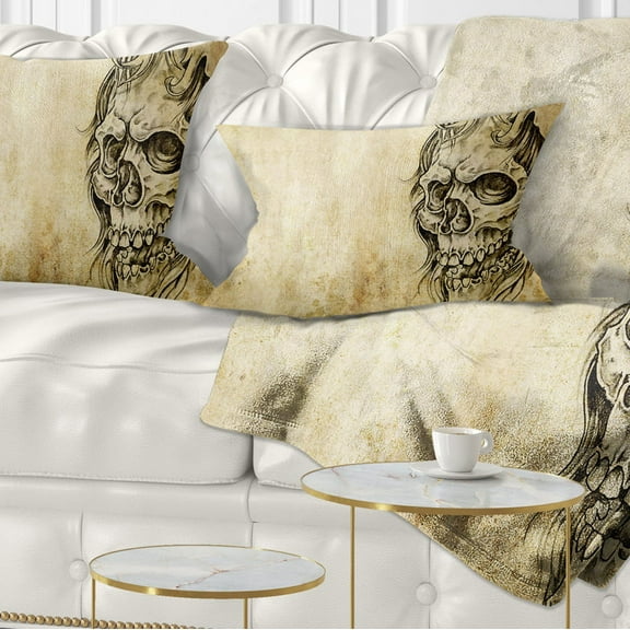 Designart Death Tattoo Art - Abstract Portrait Throw Pillow - 12x20