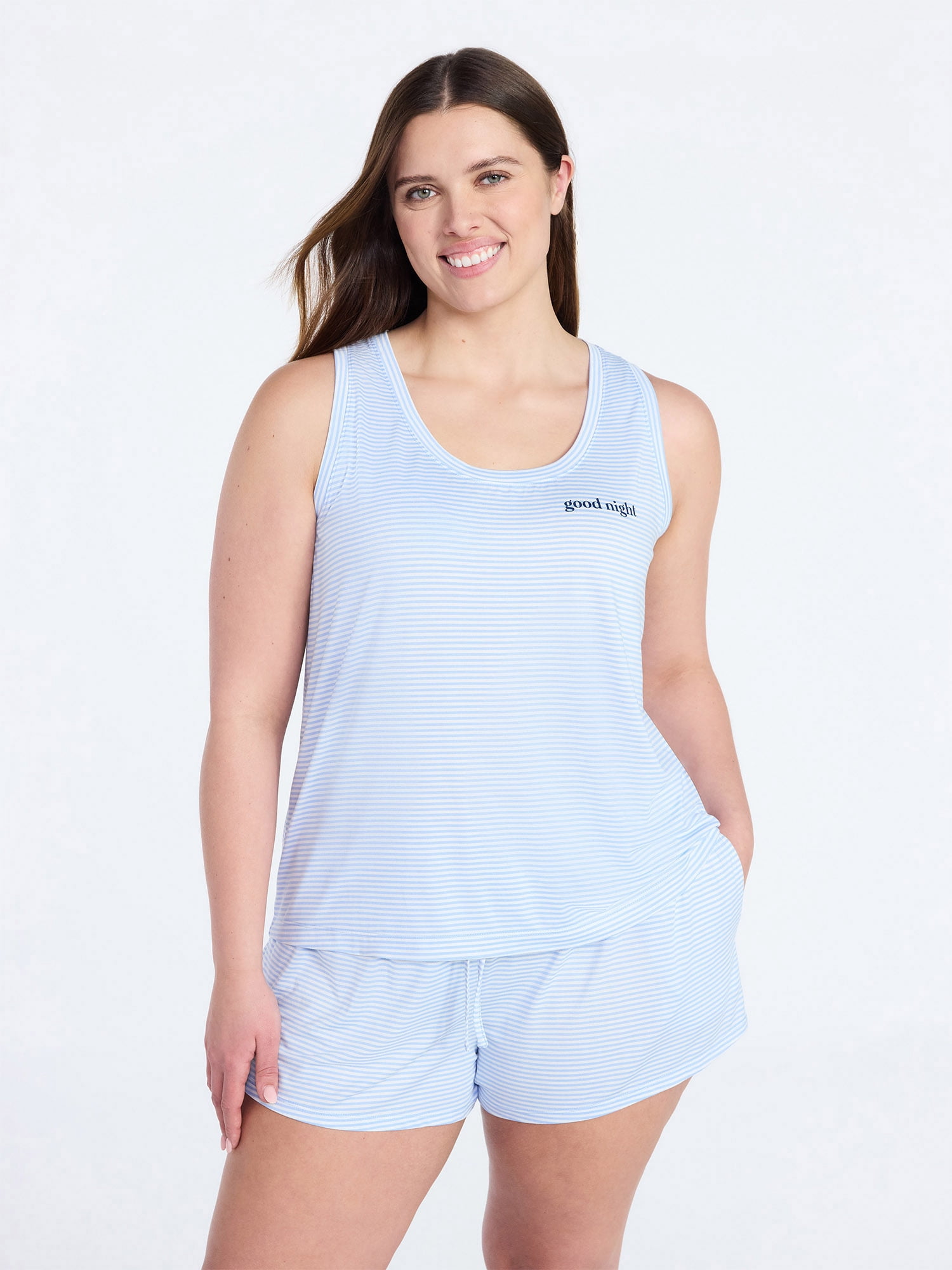 Joyspun Women's Tank Top and Shorts Pajama Set, 2-Piece, Sizes XS-3X