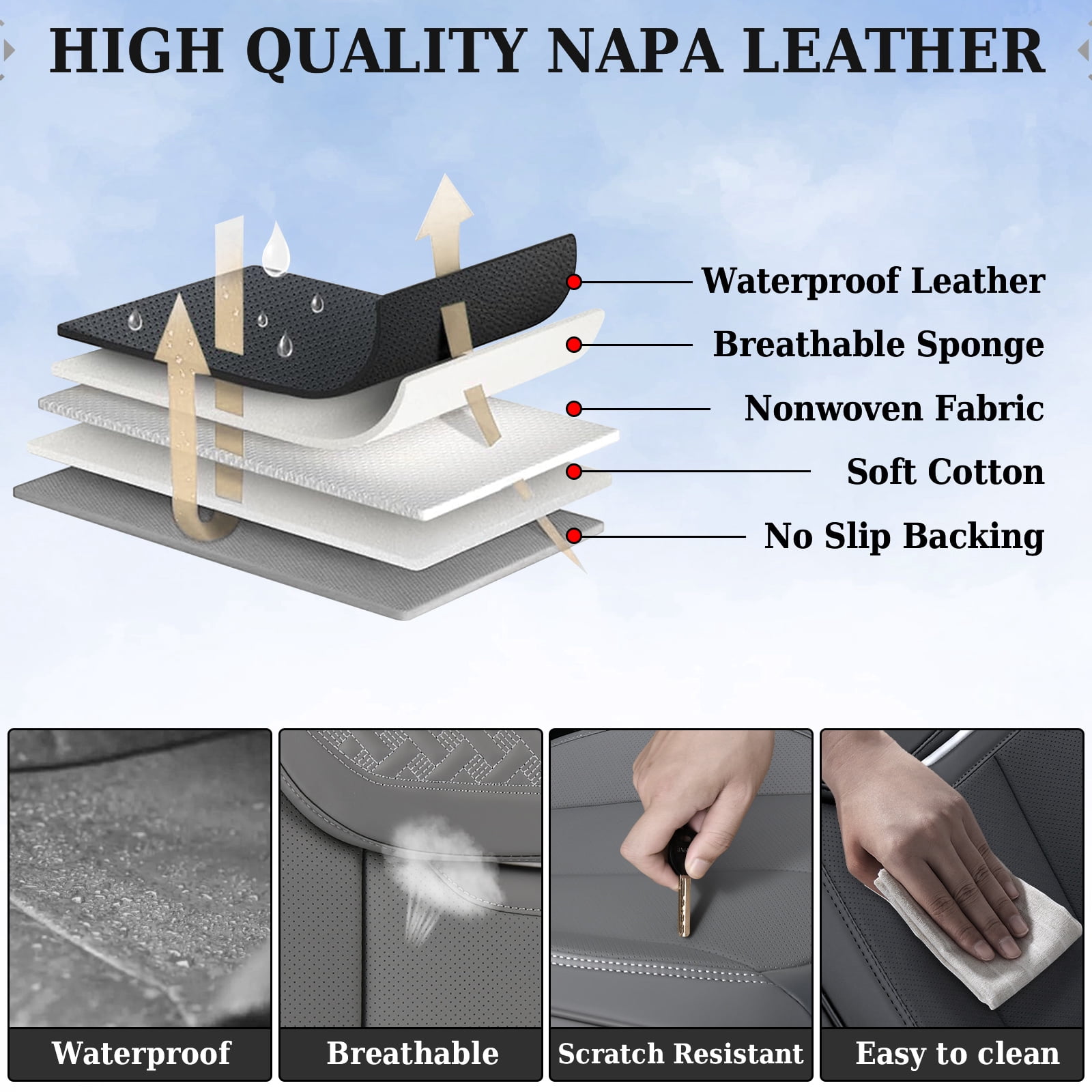 Coverado Front Car Seat Covers, Luxury Leather Car Seat Protectors, Automotive Interior Cushions Universal Fit Most Cars, Gray