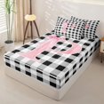 thumbnail image 2 of Manfei Geometric Checkered Print Zipper Queen Comforter Set with Fitted Sheet and 2 Pillowcases,Initial Letter P Zipper Bedding Set,Pink Reversible,4pcs, 2 of 7