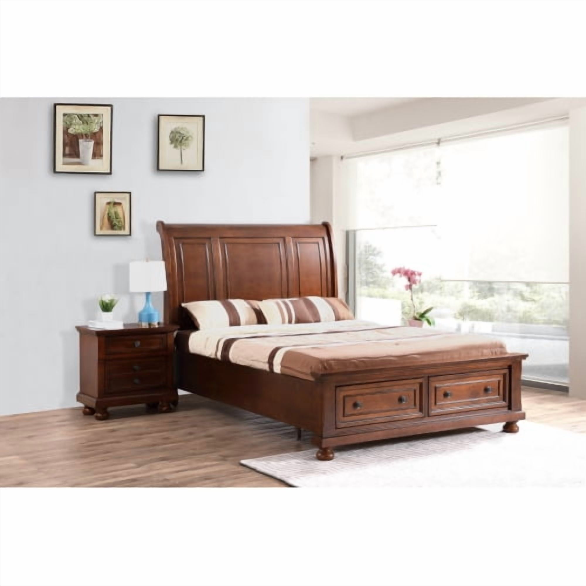 taoruifang Charming Full Bed In Rich Cherry Finish 58"H x 57"W x 92"D Classic Wooden Frame & Sturdy Mattress Support