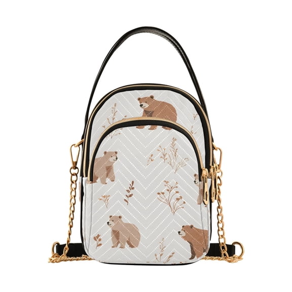 FORMRS Crossbody Bag for Women Quilted Travel Shoulder Cell Phone Purse with Chain Strap Handbag, Gray Bears