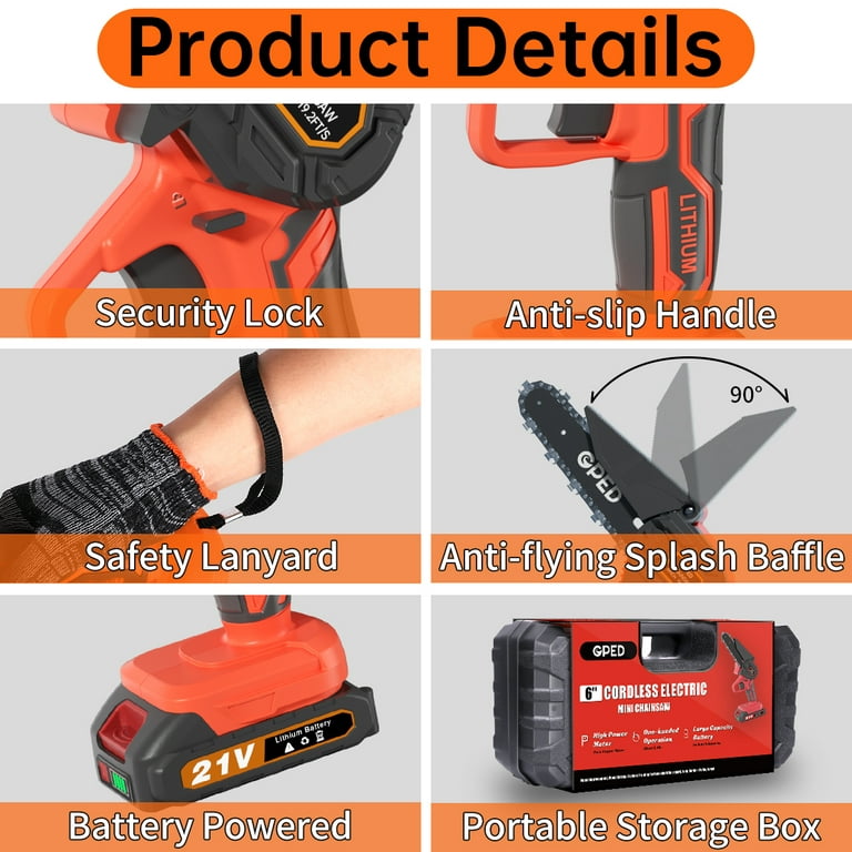 ALLOYMAN Mini Chainsaw 6-Inch Cordless | 26.2ft/s chain speed | Upgrade 775  Powerful motor | Tool Free Bar ​and Chain Adjustments | Handheld Small