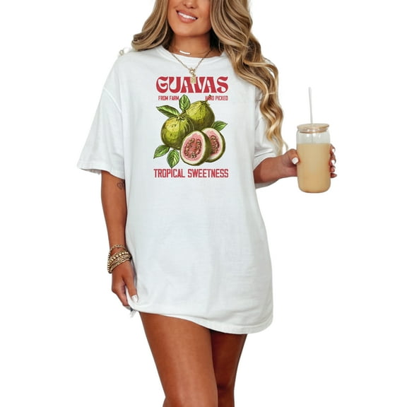 Guavas Hand Picked Tropical Sweetness TShirt, Organic Farm Fresh Guava Graphic Tee, Tropical Fruit Illustration Shirt, White Comfort Colors T-Shirt, Small